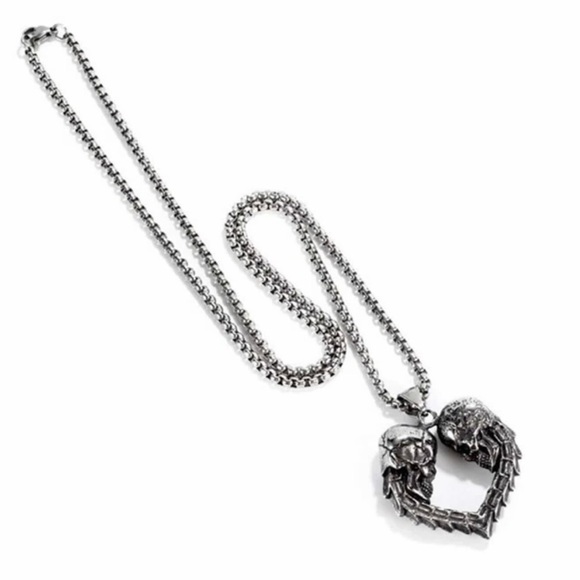 Spinal Cord Skull Heart- Skeleton Spine Death Lover Horror Gothic Steel Necklace - Picture 14 of 16